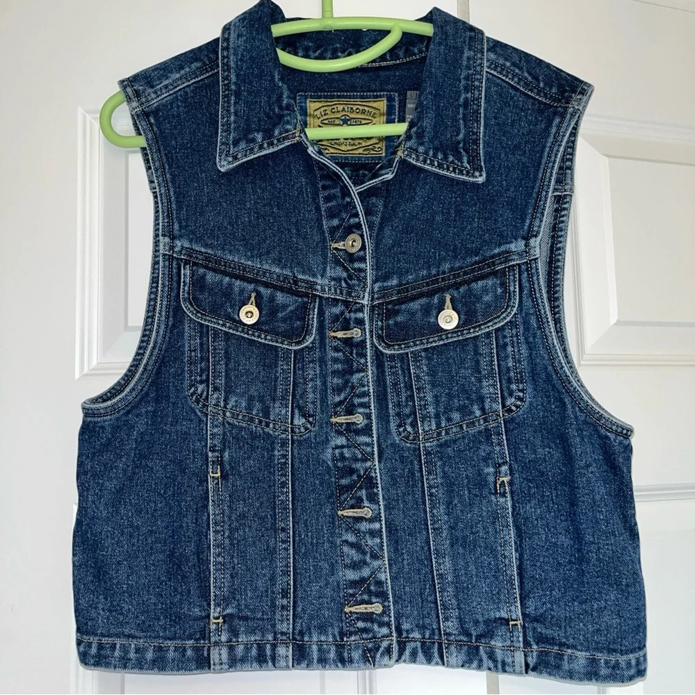 Liz Claiborne Jeans Sleeveless Denim Vest Jacket Women's L D41
